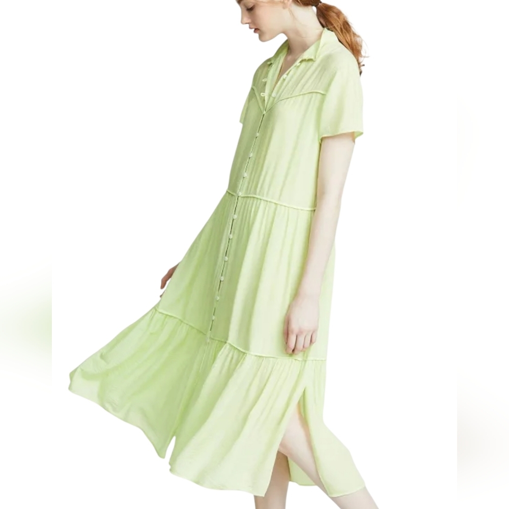 rag & bone Light Libby Tiered Seam Crinkle Dress In Luna Moth Green - Picture 4 of 16